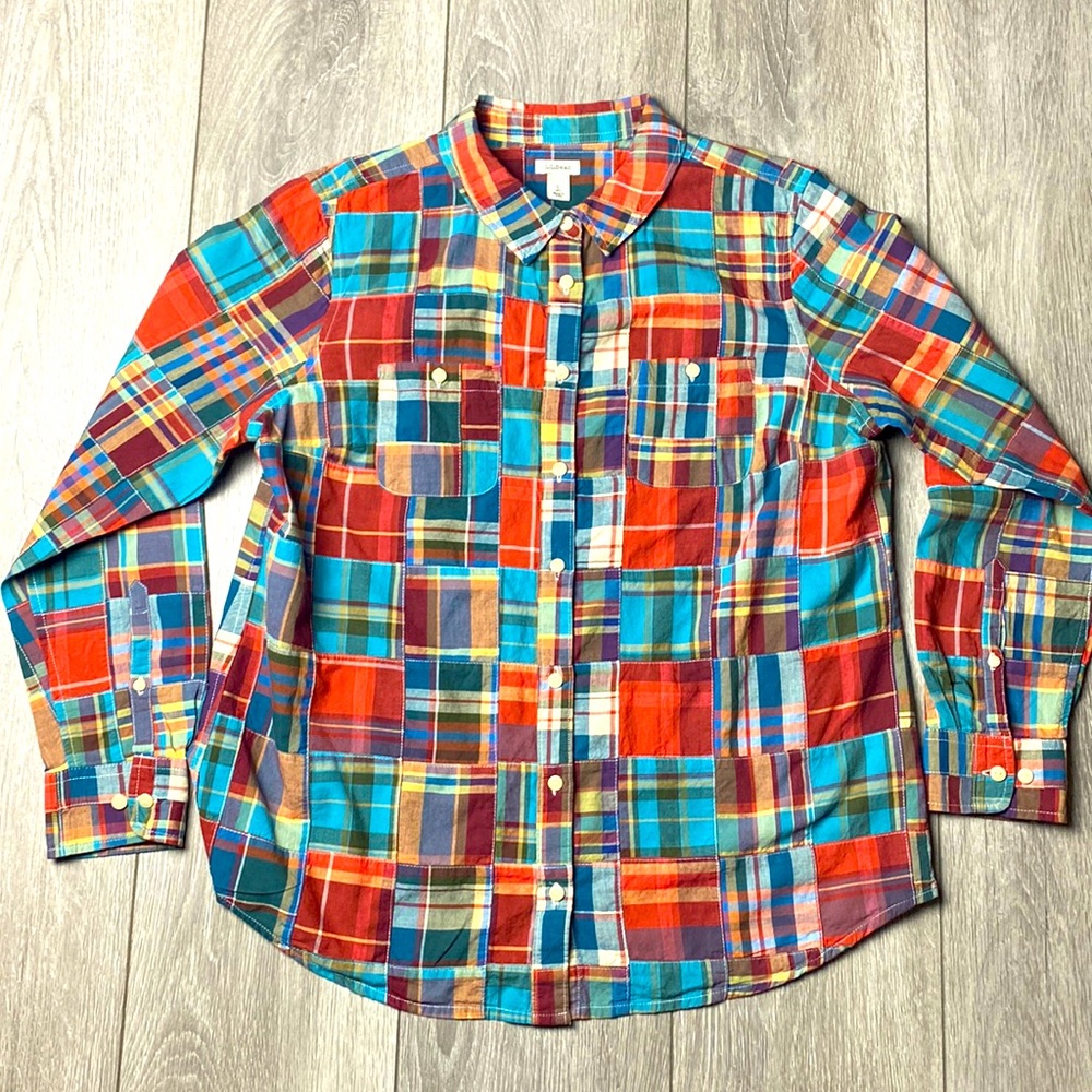 vintage, Ladies LL Bean patchwork long sleeve shirt Size L